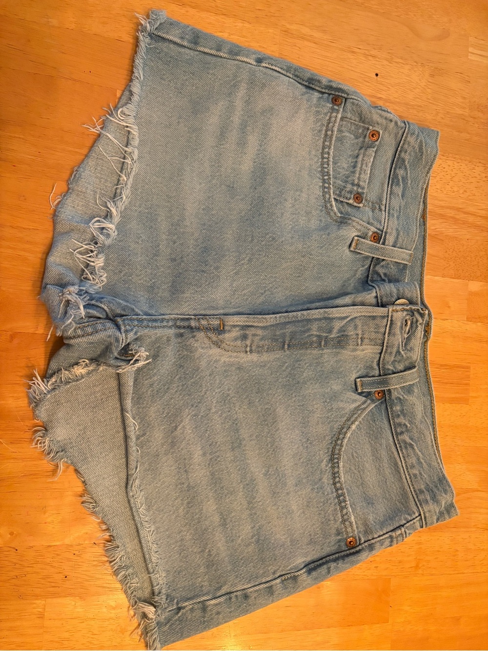 Levi's Light Blue Frayed Hem Jean Shorts